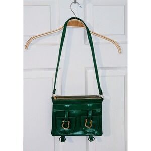 Green Crossbody‎ Bag Small Faux Leather Purse with Gold Hardware